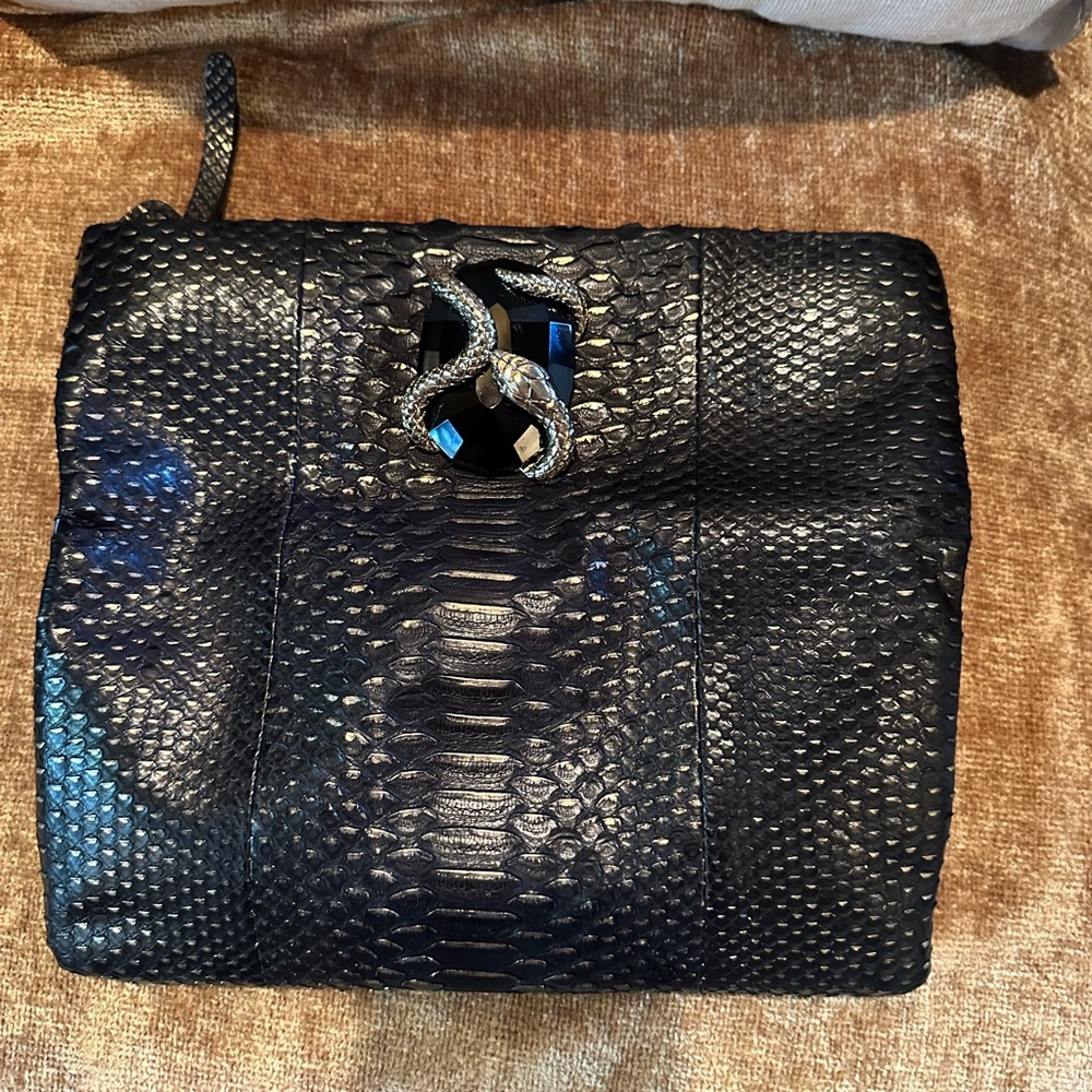 Stunning Roberto Cavalli Black Python Clutch - image 7